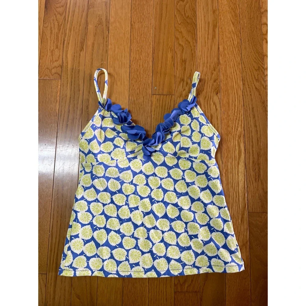 Boden Blue Lime Floral Ruffle‎ Tankini Top WB007 Womens Size 6 US